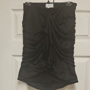 Redemption Asymmetrical Satin Ruched Black Skirt Made in Italy